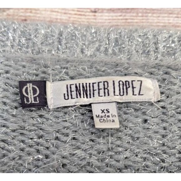 JLO Jennifer Lopez XS Gray & Silver Sparkly Sweater Holiday Festive New Year's - Picture 3 of 14